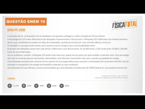 Thumbnail da aula: Lista 03 EXEMPLO 19 Potência Elétrica | Lâmpada LED