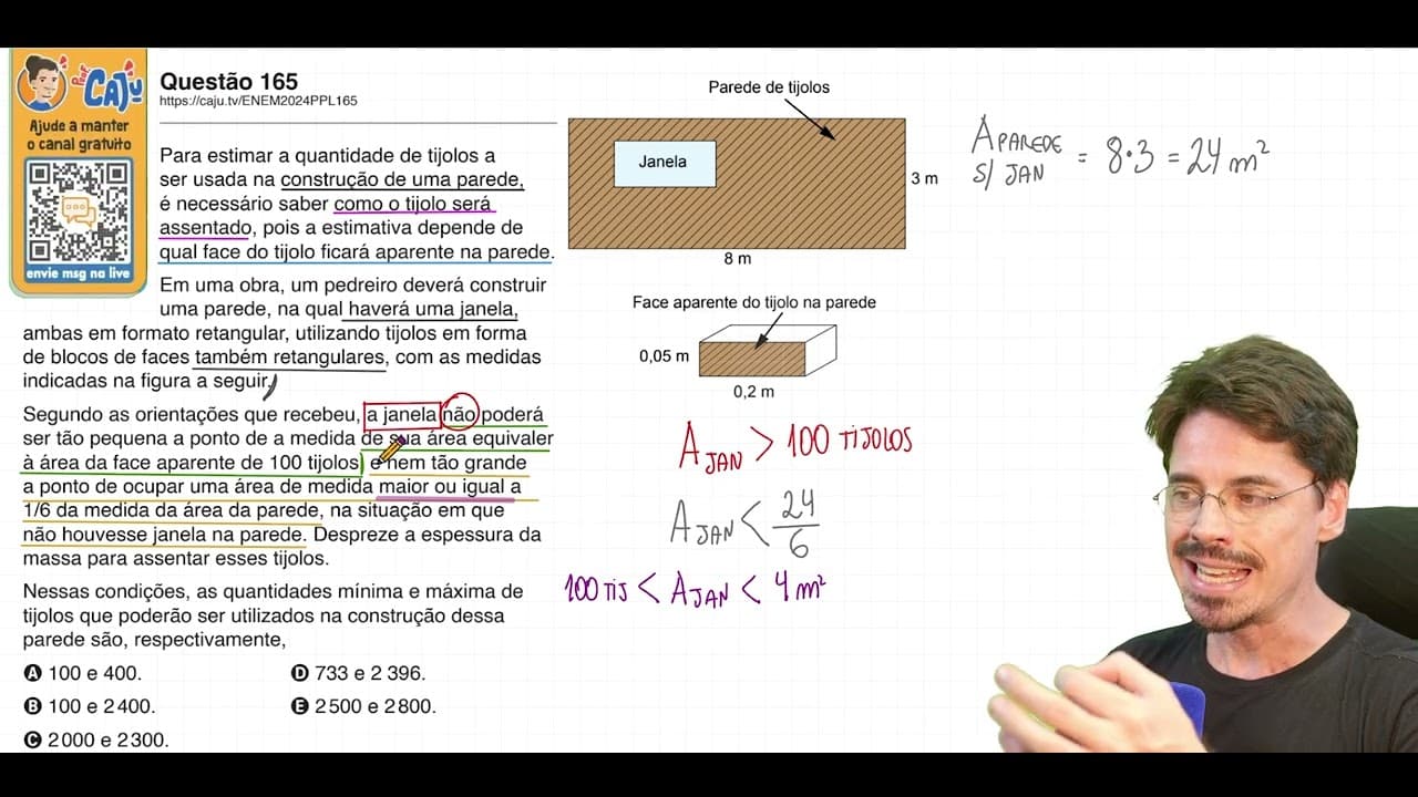 Thumbnail: [ENEM 2024 PPL] 165 📘 GEOMETRIA PLANA Para estimar a quantidade de tijolos a ser usada na construção
