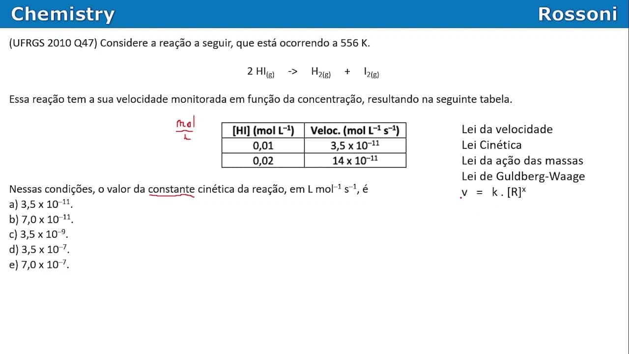 Thumbnail: UFRGS 2010 Q47 - Lei da ação das massas - Guldberg Waage