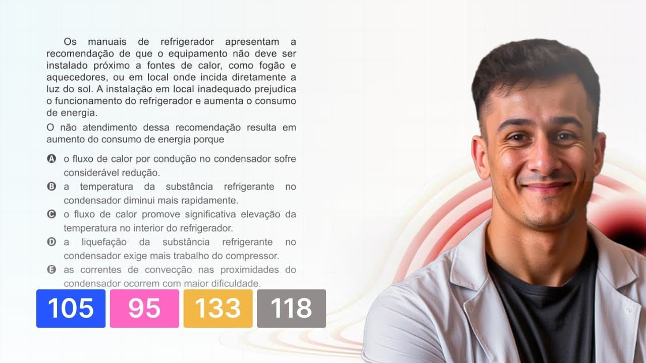 Thumbnail: ENEM 2020 — Os manuais de refrigerador apresentam a recomendação de que o equipamento não deve ser