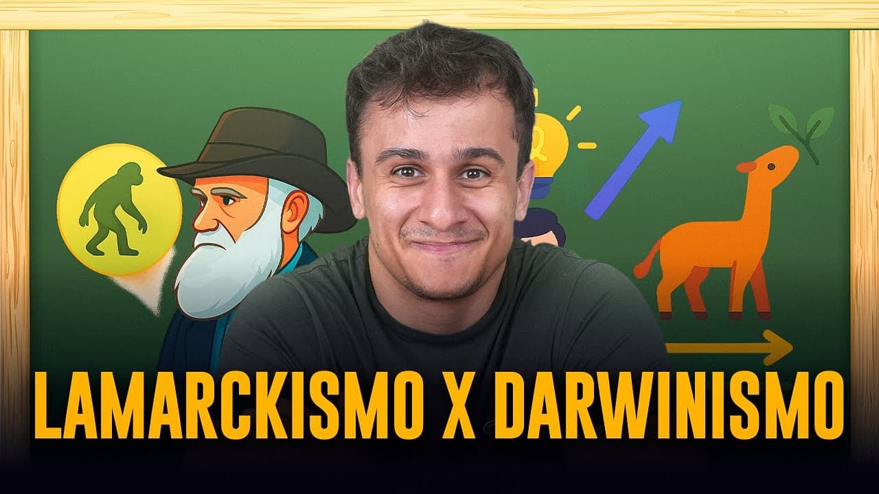 Thumbnail: Conceitos fundamentais de Lamarckismo x Darwinismo ENEM 2026 (didática mágica do Professor Assaad)