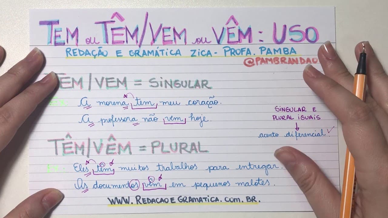 Thumbnail: TEM ou TÊM - VEM ou VÊM: COMO USAR CORRETAMENTE? Acento diferencial - Profa. Pamba