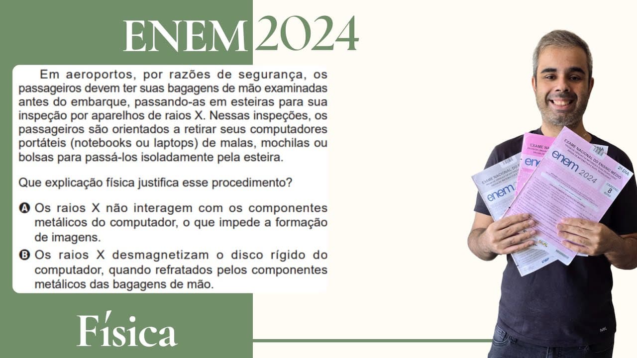 Thumbnail: ENEM 2024 - Em aeroportos por razões de segurança os passageiros devem ter suas bagagens de mão