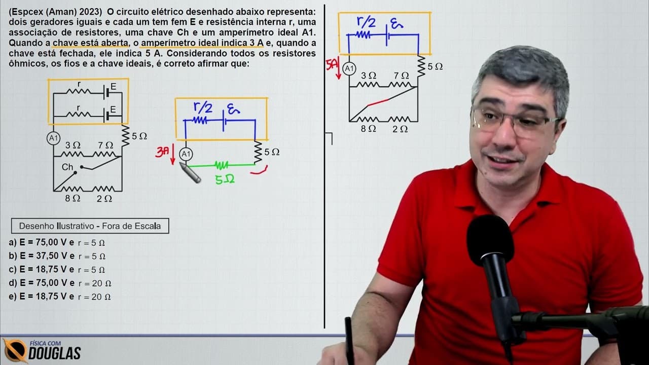 Thumbnail: (Espcex (Aman) 2023) O circuito elétrico desenhado abaixo representa: dois geradores iguais e cada