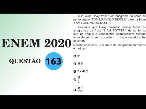 Thumbnail da aula: ENEM 2020 | Tom Marvolo Riddle | Nos livros Harry Potter, um anagrama do nome do personagem tom