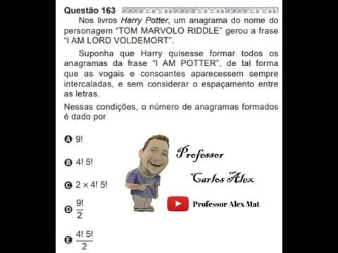 Thumbnail da aula: ENEM 2020 Nos livros Harry Potter, um anagrama do nome do personagem “TOM MARVOLO RIDDLE” gerou a