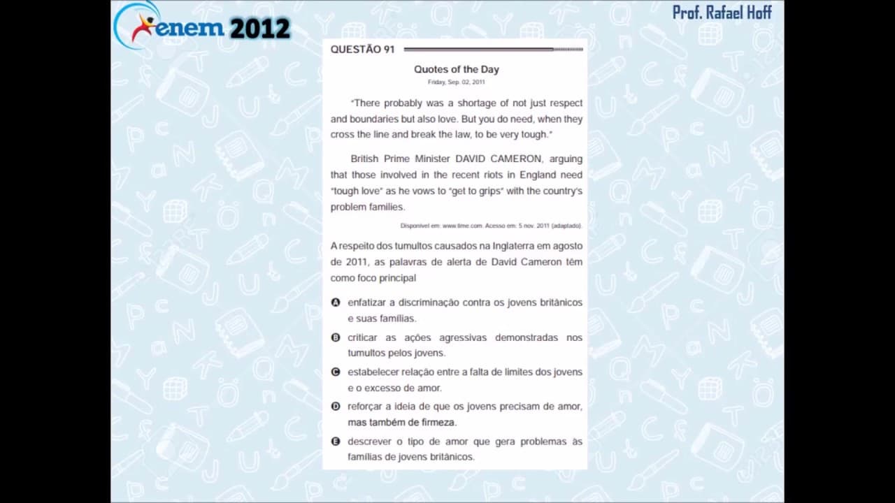 Thumbnail: Inglês Enem 2012: compreensão de texto (David Cameron).