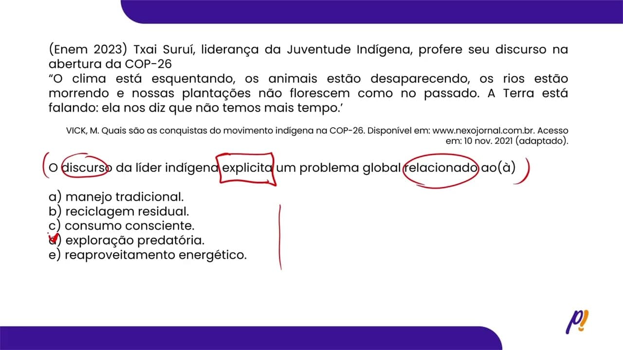 Thumbnail: ENEM 2023 - Questões Ambientais e Geopolítica Global | Txai Suruí, liderança da Juventude...