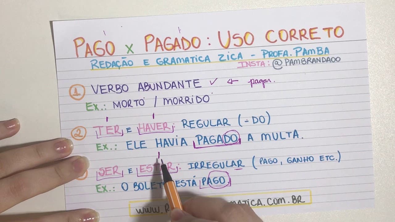 Thumbnail: TINHA PAGO ou PAGADO: QUAL É O CORRETO? - Profa. Pamba