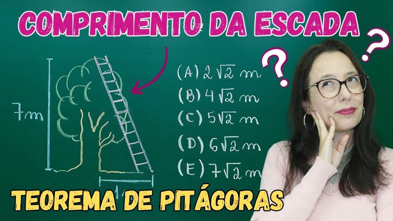 Thumbnail: QUAL É O COMPRIMENTO DA ESCADA - TEOREMA DE PITÁGORAS - Professora Angela Matemática