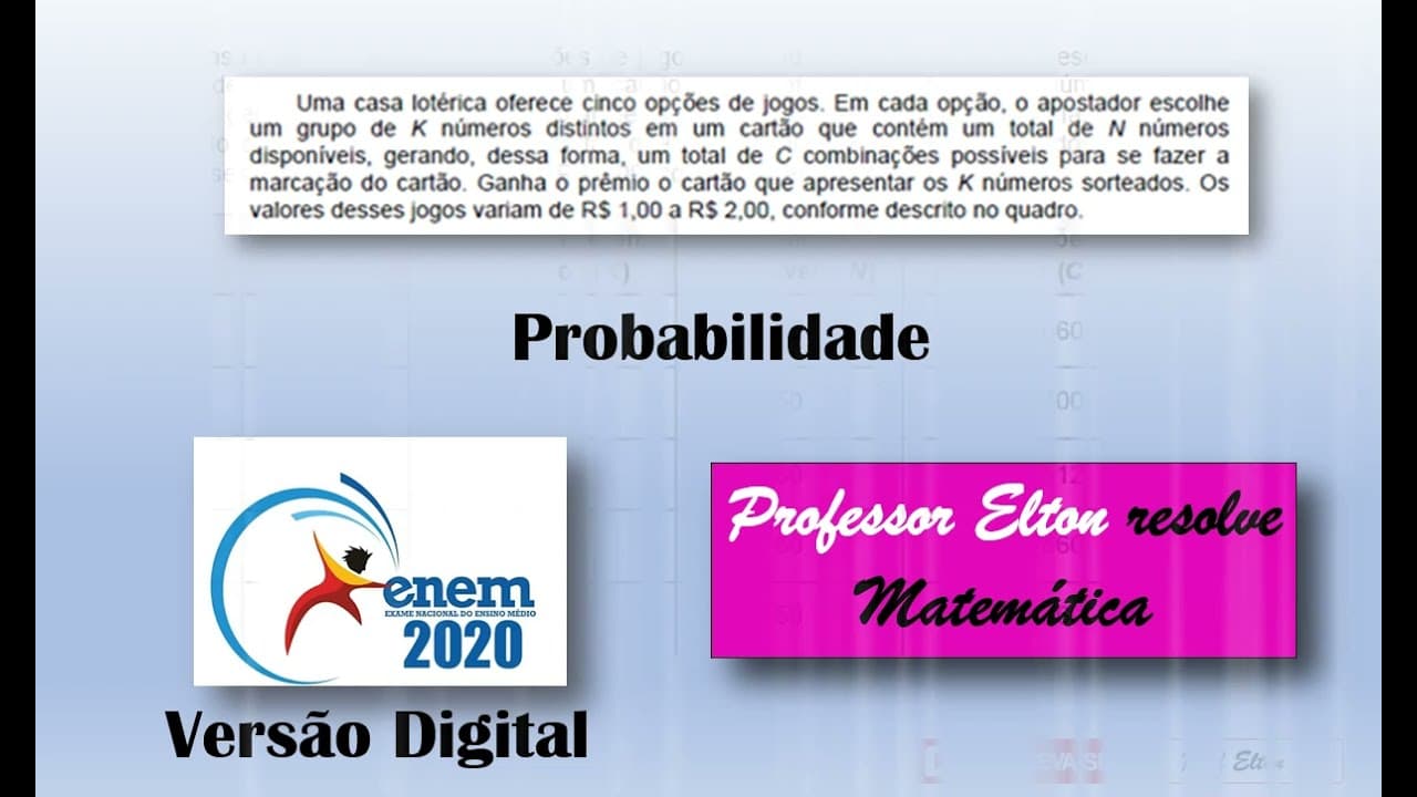 Thumbnail: ENEM 2020 - Versão Digital - Probabilidade - Uma casa lotérica oferece cinco opções de jogos