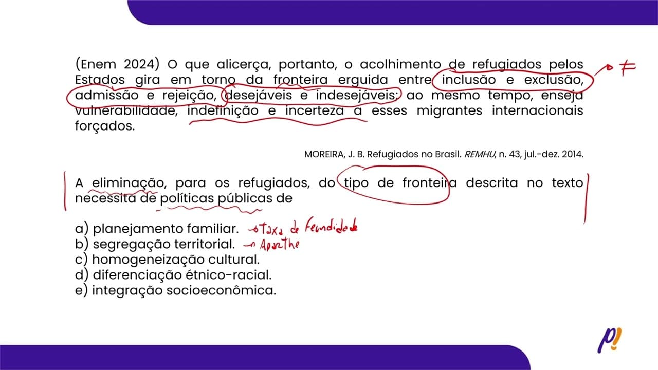 Thumbnail: ENEM 2024 - DEMOGRAFIA E URBANIZAÇÃO | O que alicerça, portanto, o acolhimento de refugiados...