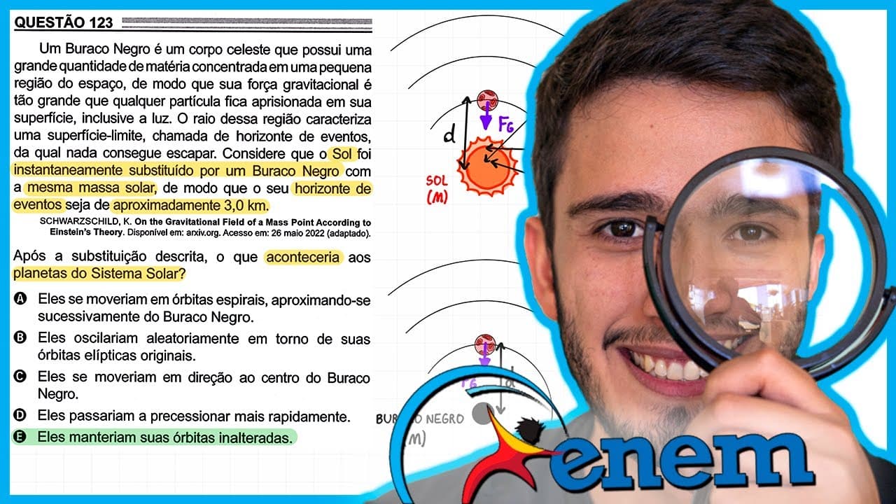 Thumbnail: ENEM 2022 - Um Buraco Negro é um corpo celeste que possui uma grande quantidade de matéria concentra