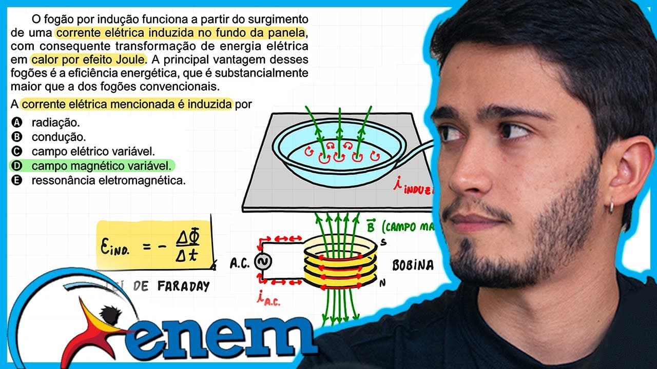 Thumbnail: ENEM 2023 - O fogão por indução funciona a partir do surgimento de uma corrente elétrica induzida no