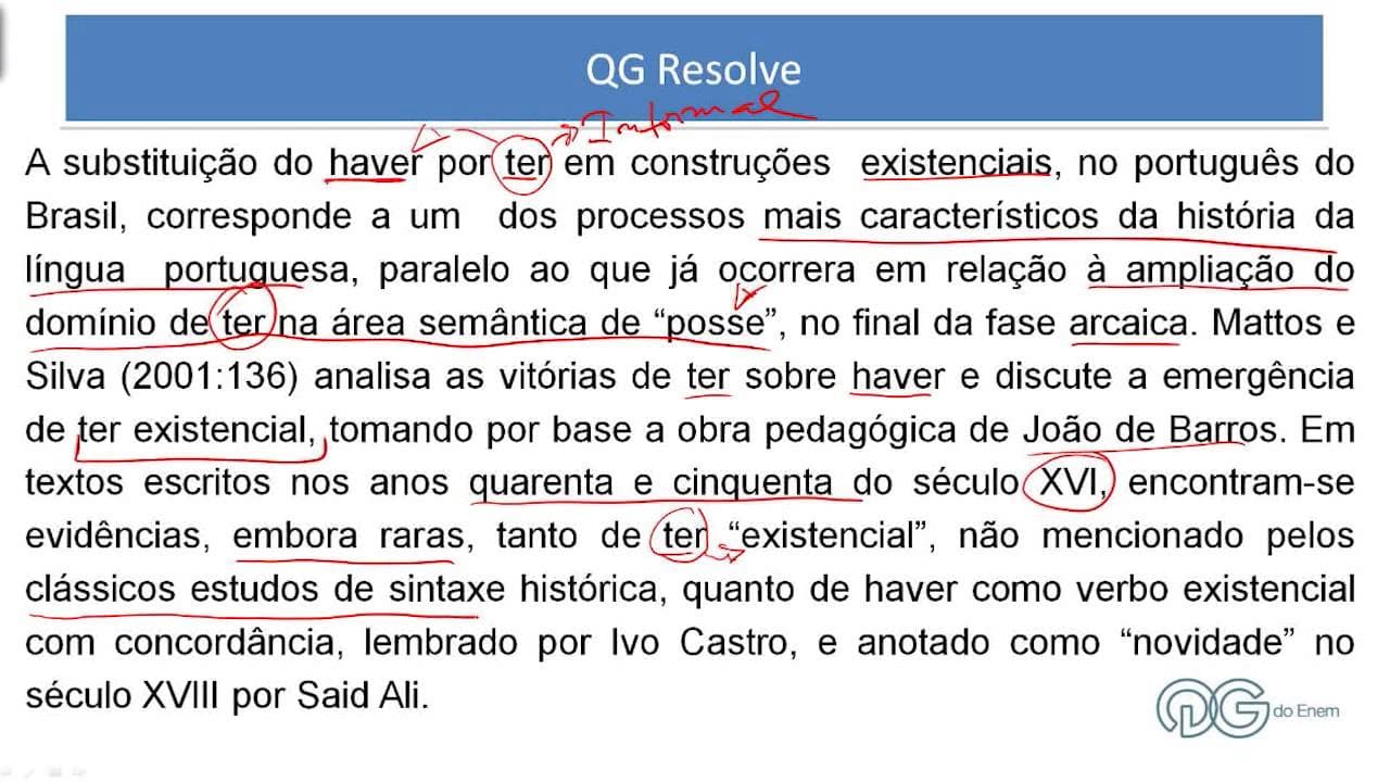 Thumbnail: Português - Reflexão sobre formas e usos verbais, o “ter” pelo “haver” - ENEM