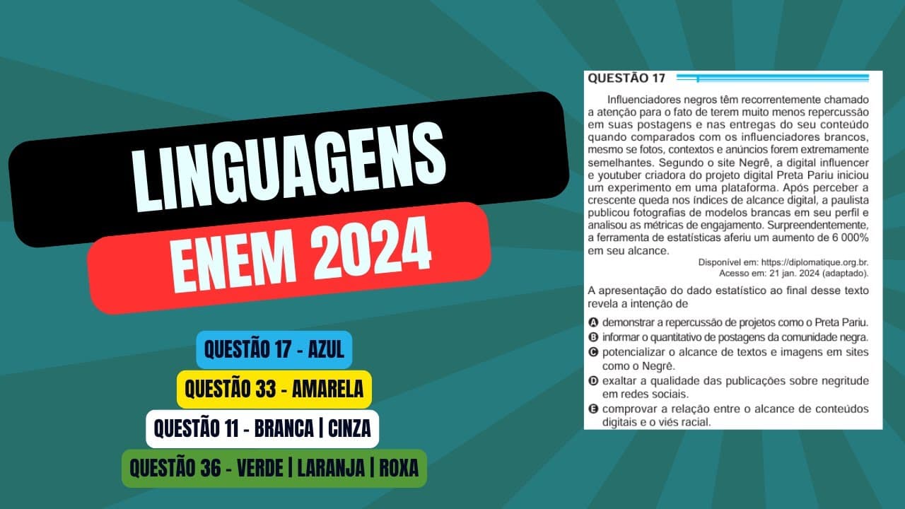 Thumbnail: Resolução questão 17 (PROVA AZUL) | Linguagens ENEM 2024