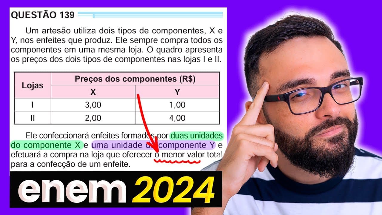 Thumbnail: Enem 2024 - Matemática Básica - Um artesão utiliza dois tipos de componentes, X e Y, nos enfeites