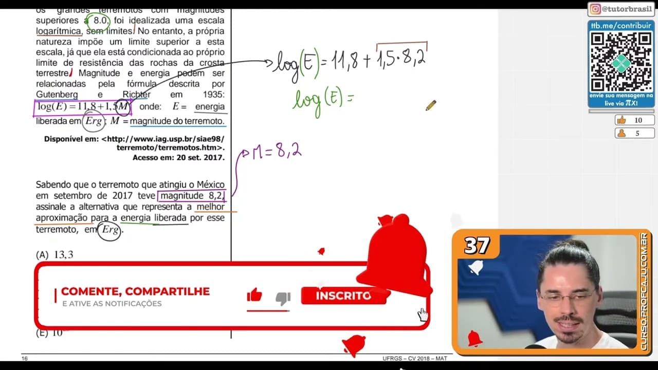 Thumbnail: [UFRGS 2018] 37 - Magnitude é uma medida quantitativa do tamanho do terremoto. Ela está relacionada