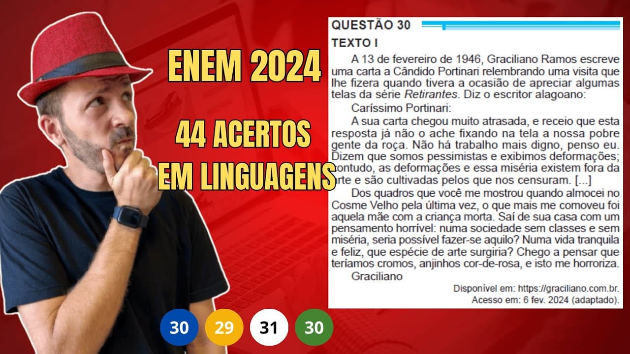 Thumbnail: Enem 2024: A 13 de fevereiro de 1946, Graciliano Ramos escreve uma carta a Cândido Portinari