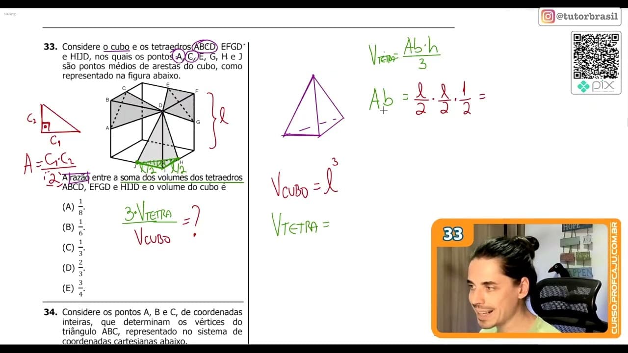 Thumbnail: [UFRGS 2020] 33 - Considere o cubo e os tetraedros ABCD, EFGD e HIJD, nos quais os pontos