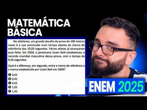 Thumbnail da aula: Resolução Enem 2025 - Prova amarela 143 - No atletismo, um grande desafio da prova de 100 metros