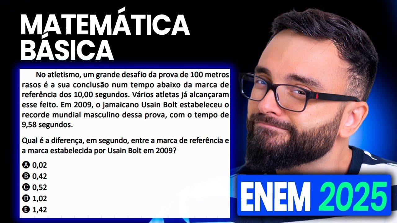 Thumbnail: Resolução Enem 2025 - Prova amarela 143 - No atletismo, um grande desafio da prova de 100 metros