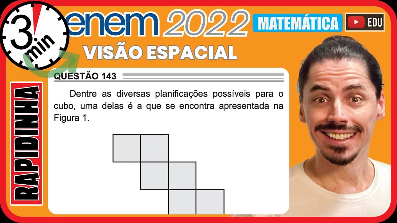 Thumbnail: 🏃[ENEM 2022] 143 📘 VISÃO ESPACIAL Dentre as diversas planificações possíveis para o cubo, uma