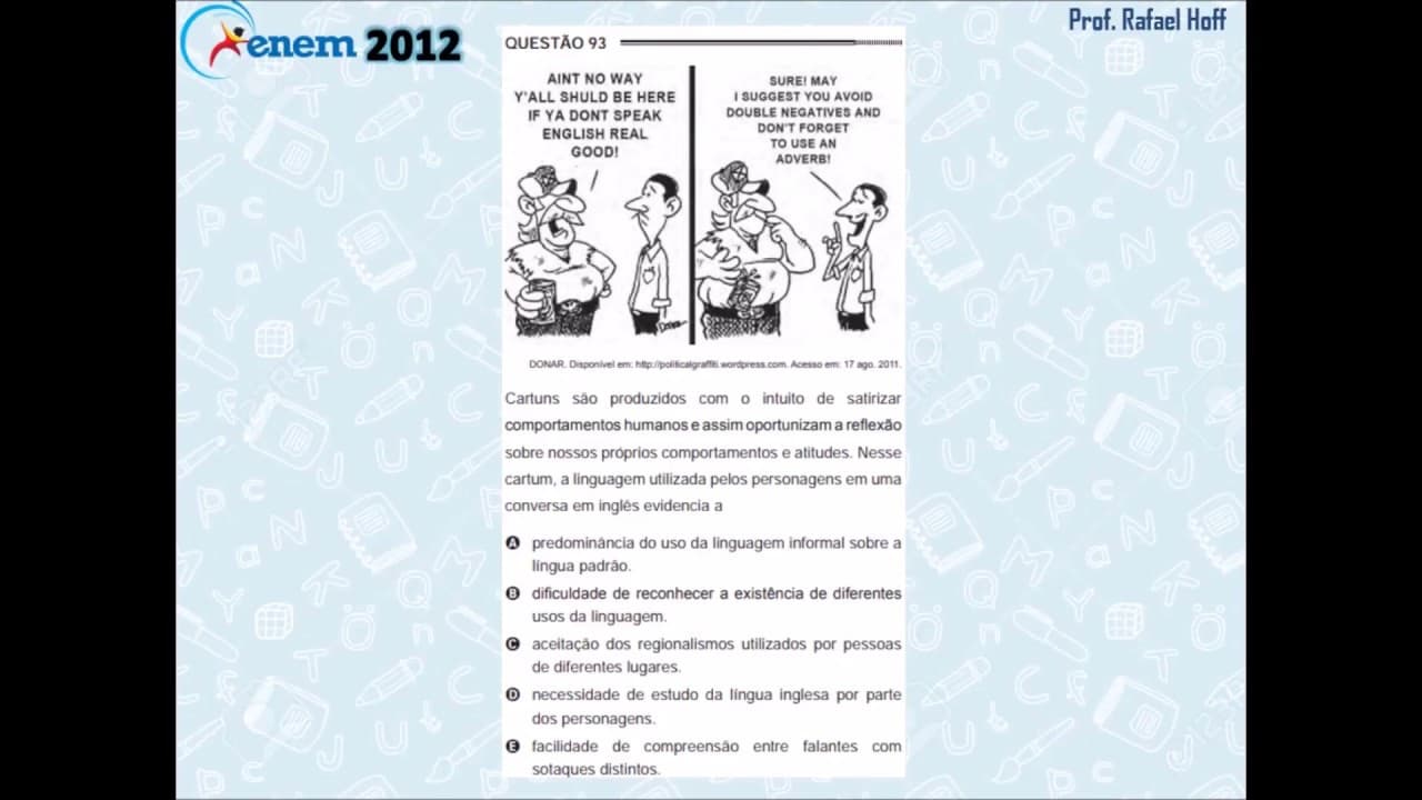 Thumbnail: Inglês Enem 2012: variação linguística (cartum).