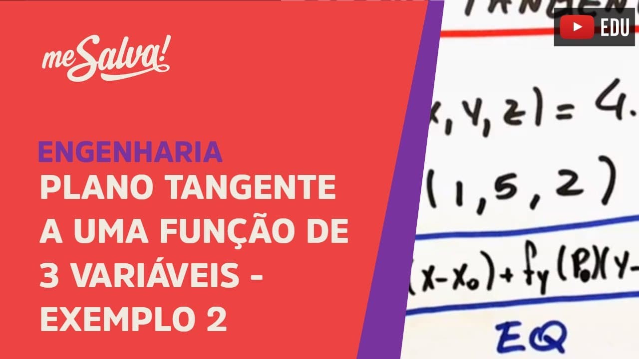 Thumbnail: Plano tangente a uma função de 3 variáveis: Exemplo 2 | Engenharia | Me Salva!