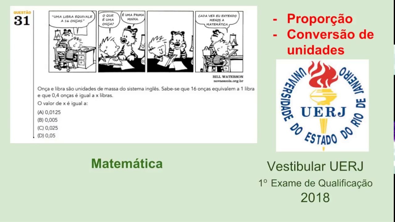 Thumbnail: Matemática - Vestibular UERJ 2018 - 1 Exame de Qualificação - Questão 31