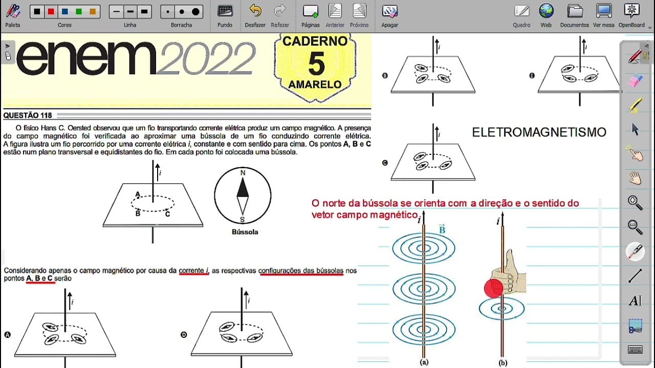 Thumbnail: Enem 2022 O físico Hans C. Oersted observou  que um fio transportando corrente elétrica produz