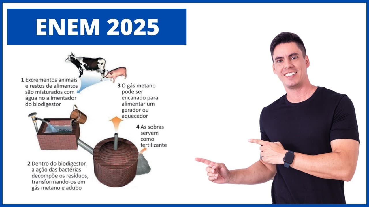 Thumbnail: BIOLOGIA ENEM 2025! "O esquema apresenta as etapas do processo de biodigestão..."