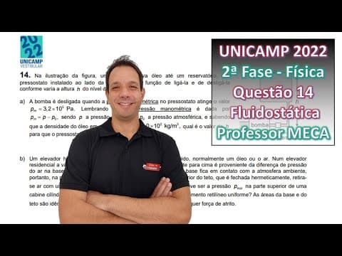 Thumbnail da aula: UNICAMP 2022 | Questão 14 | Segunda Fase | Resolução | Física | Na ilustração da figura, uma bomba