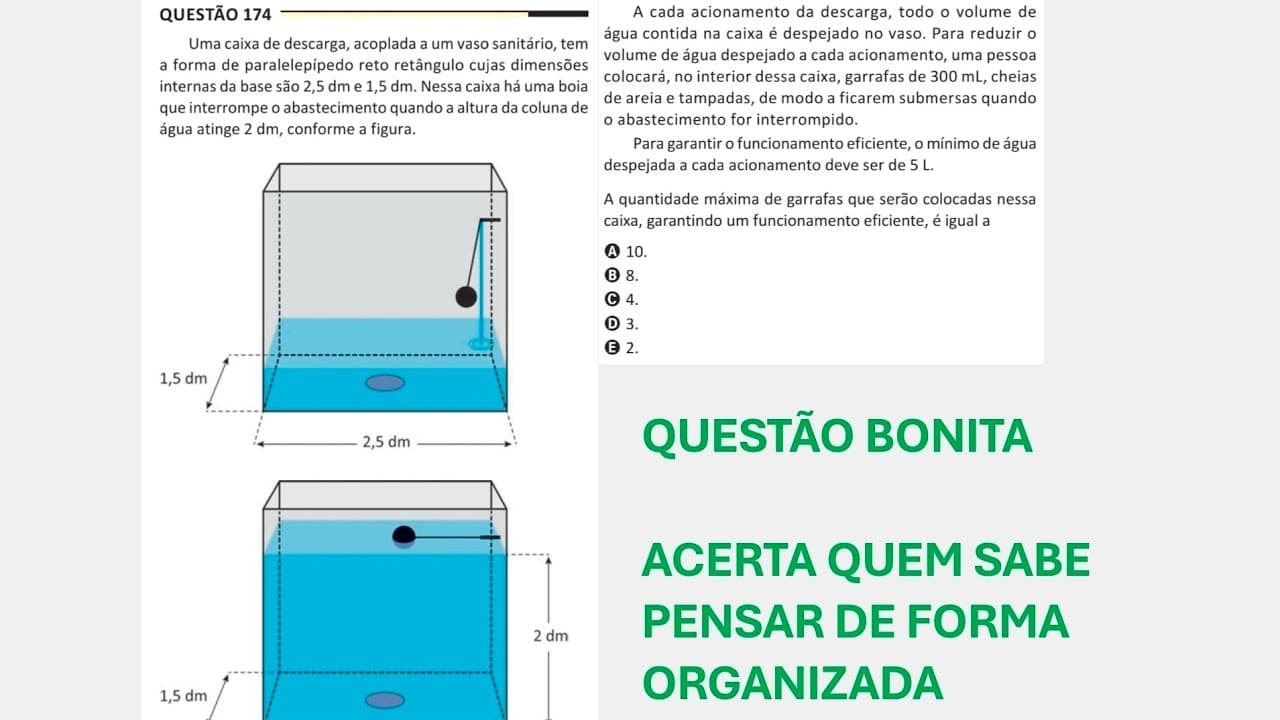 Thumbnail: ENEM 2025 - Matemática - Questão 174 (Caderno Amarelo) - Uma caixa de descarga, acoplada a um vaso