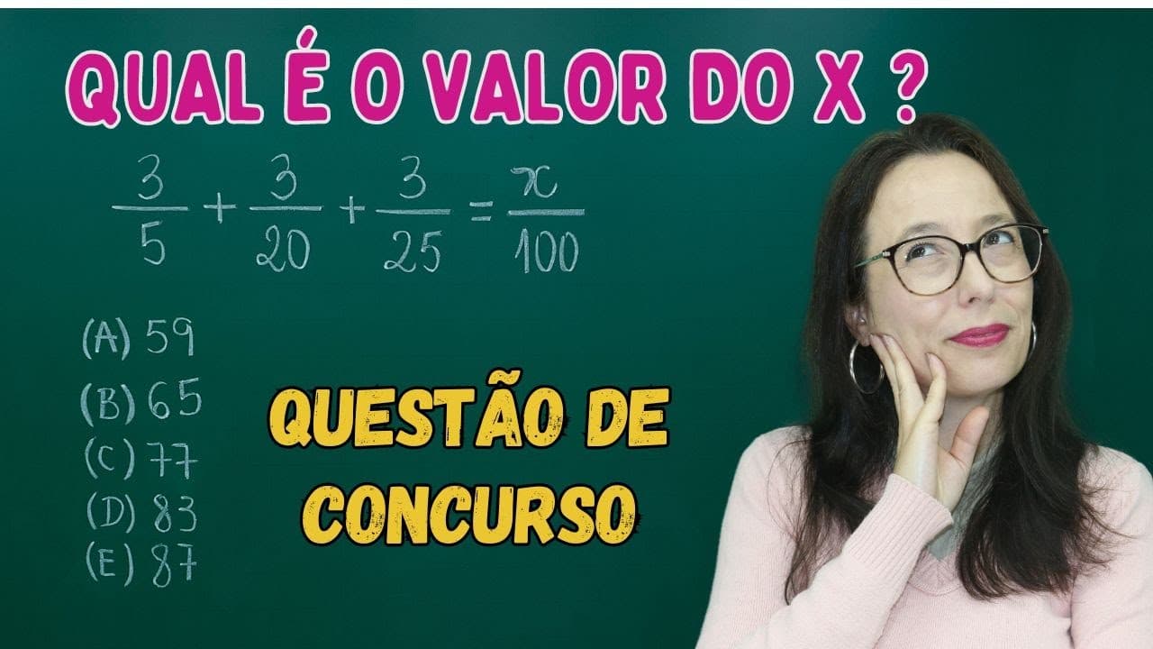 Thumbnail: QUESTÃO DE CONCURSO - EQUAÇÃO COM FRAÇÃO - Professora Angela Matemática