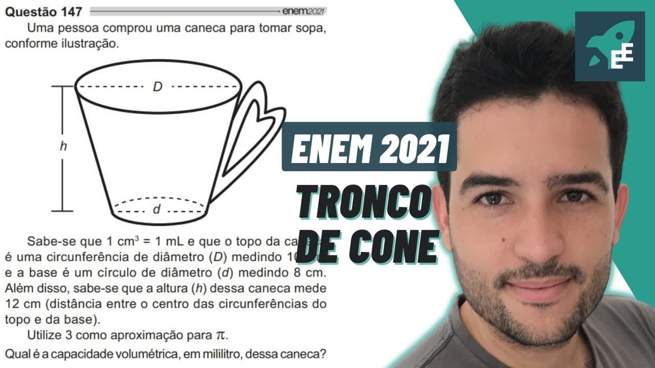 Thumbnail: Uma pessoa comprou uma caneca para tomar sopa, conforme ilustração - MATEMÁTICA EXATAS ENEM 2021