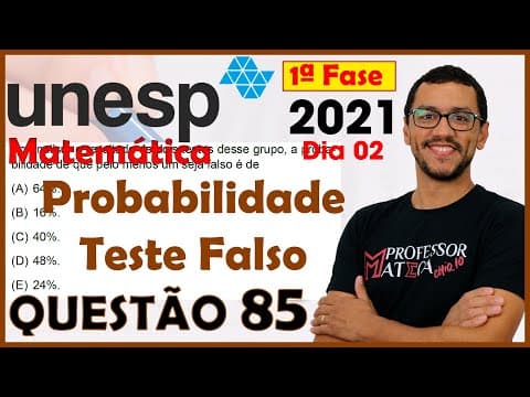 Thumbnail da aula: UNESP 2021 | Questão 85 | Resolução Matemática | Probabilidade Teste Falso