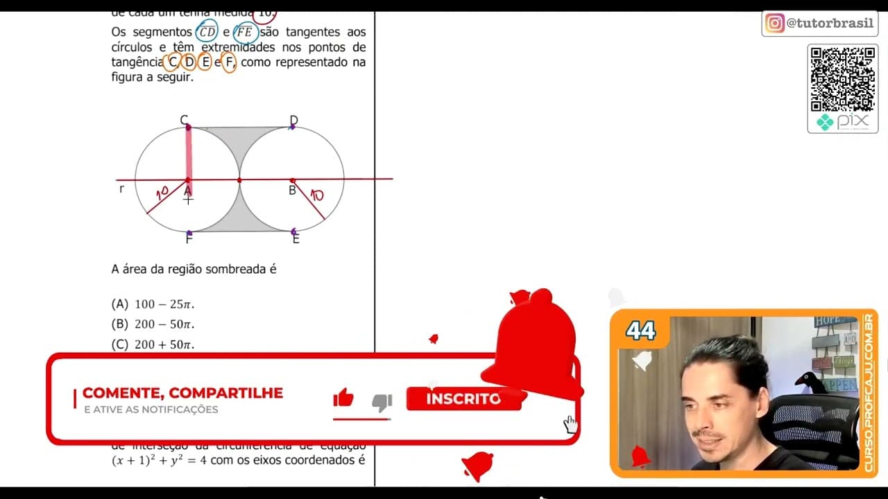Thumbnail: [UFRGS 2020] 44 - Considere dois círculos tangentes entre si, de centros A e B sobre a reta r,