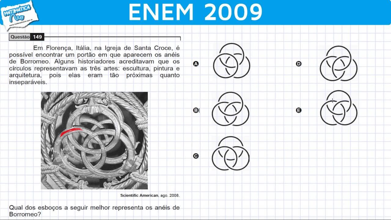 Thumbnail: ENEM 2009 Matemática #14 - Geometria e Visão Espacial nos Anéis de Borromeo