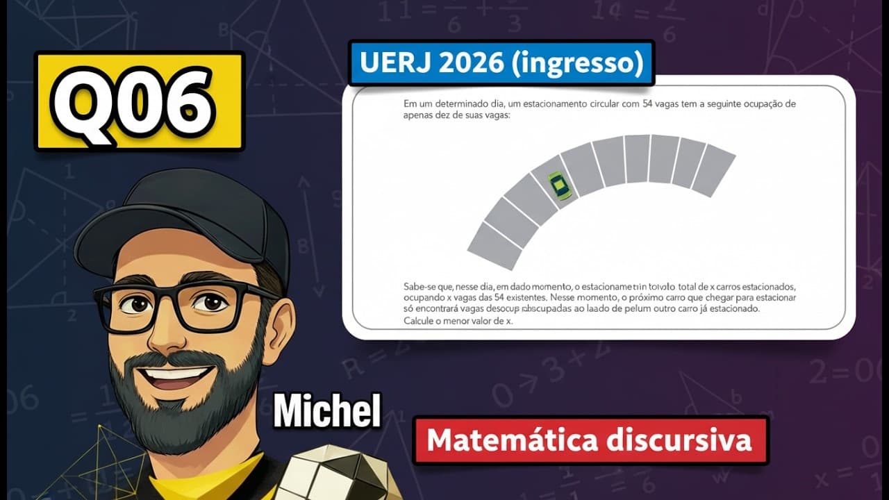Thumbnail: UERJ Discursiva 2026 — Questão 06 Resolvida passo a passo | Menor valor (carros estacionados)