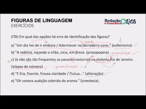 Thumbnail da aula: FIGURAS DE LINGUAGEM: RESOLUÇÃO DE EXERCÍCIOS - ITA, VUNESP, FUNCAB, MACKENZIE E UFU - Profa. Pamba