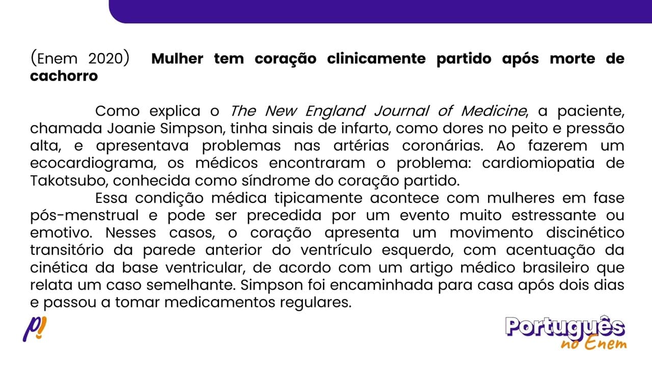 Thumbnail: ENEM 2020 - ESTUDOS DO TEXTO | Mulher tem coração clinicamente partido após morte...