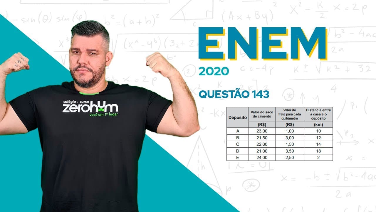 Thumbnail: ✅ QUESTÃO 143 - ENEM 2020 Matemática: Uma pessoa precisa comprar 15 sacos de cimento