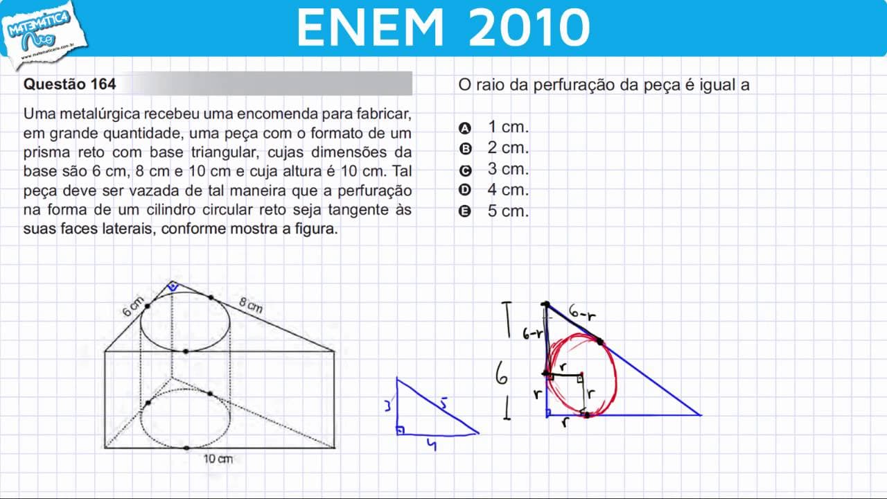 Thumbnail: ENEM 2010 Mathematics #29 - Straight Prism with Triangular Base and Right Circular Cylinder