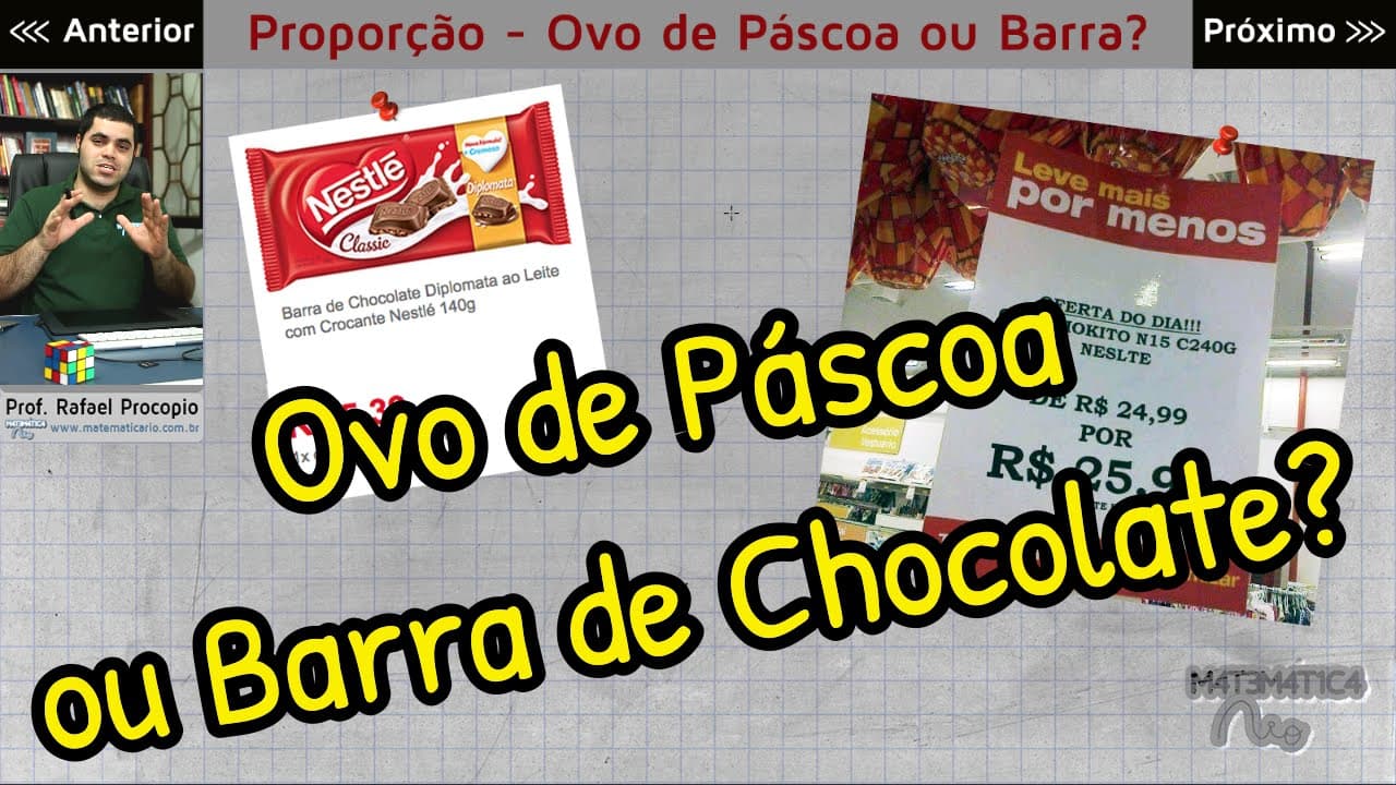Thumbnail: PROPORÇÃO E REGRA DE TRÊS - Ovo de Páscoa ou Barra de Chocolate? | Matemática Rio