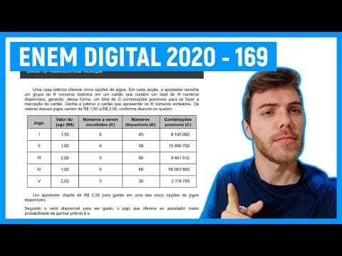 Thumbnail da aula: 🛑PROBABILIDADE - Questão 169 Enem DIGITAL 2020 - Uma casa lotérica oferece cinco opções de...