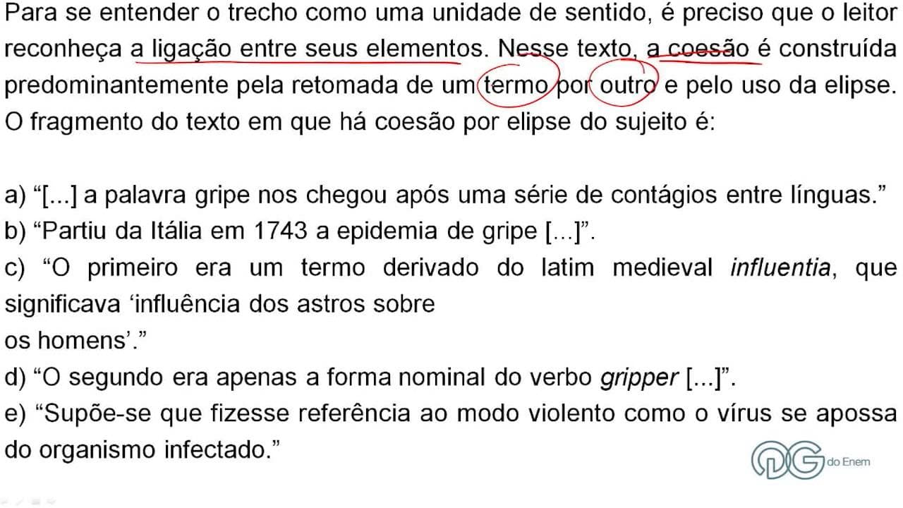 Thumbnail: Português - Elipse do sujeito e coesão textual - ENEM