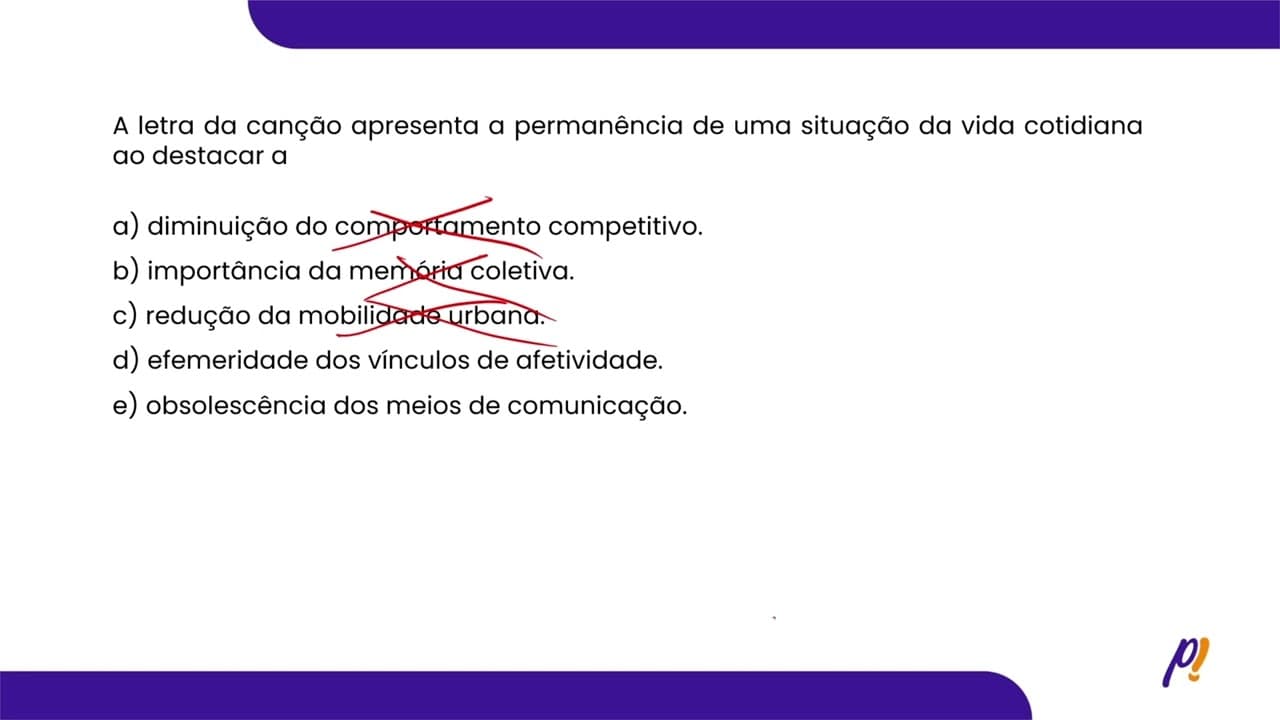 Thumbnail: ENEM 2025 | A letra da canção apresenta a permanência de uma situação da vida cotidiana ao...