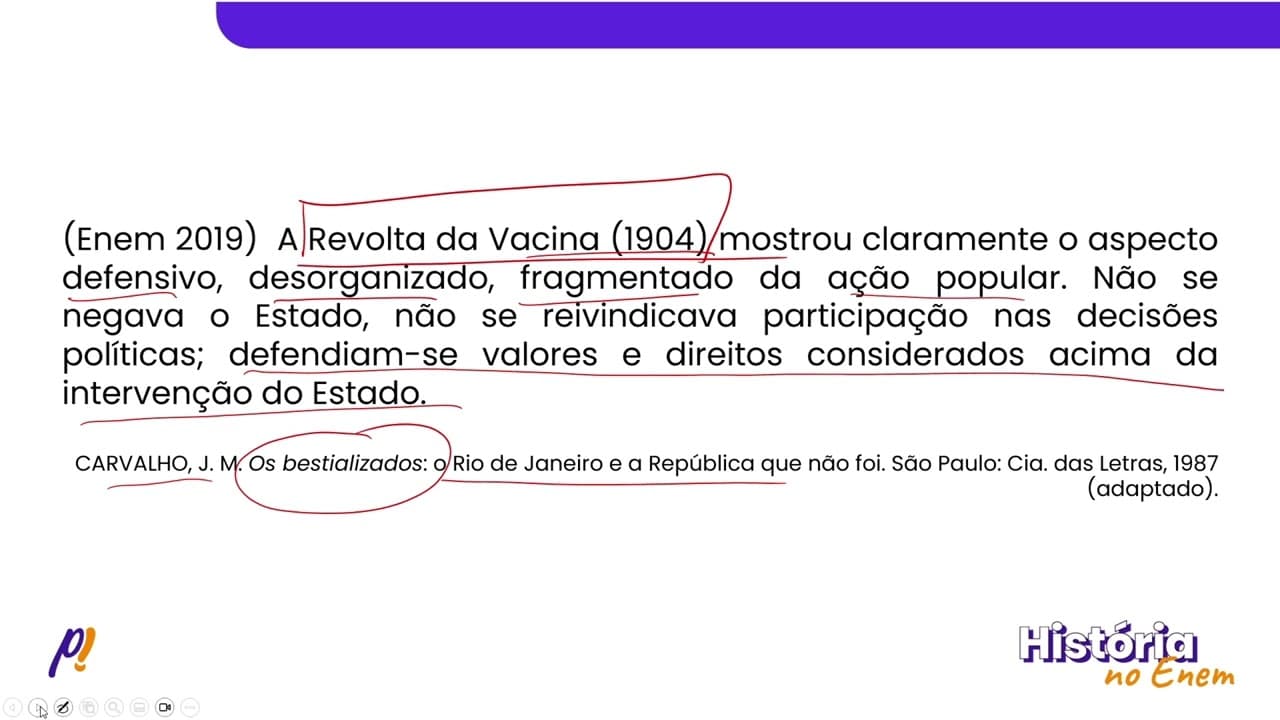 Thumbnail: ENEM 2019 - PRIMEIRA REPÚBLICA. A ERA VARGAS | A Revolta da Vacina (1904) mostrou claramente...
