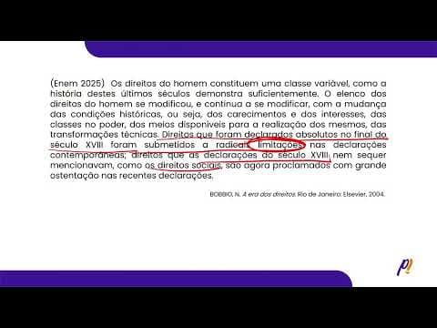 Thumbnail da aula: ENEM 2025 | Os direitos do homem constituem uma classe variável, como a história destes últimos...